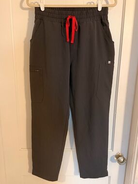 Figs Charcoal Scrubs with Red Drawstring